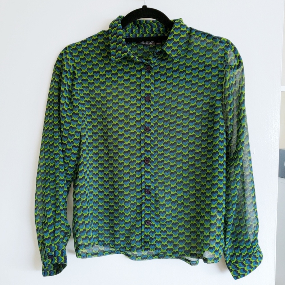 TOPSHOP heart print button down shirt blouse